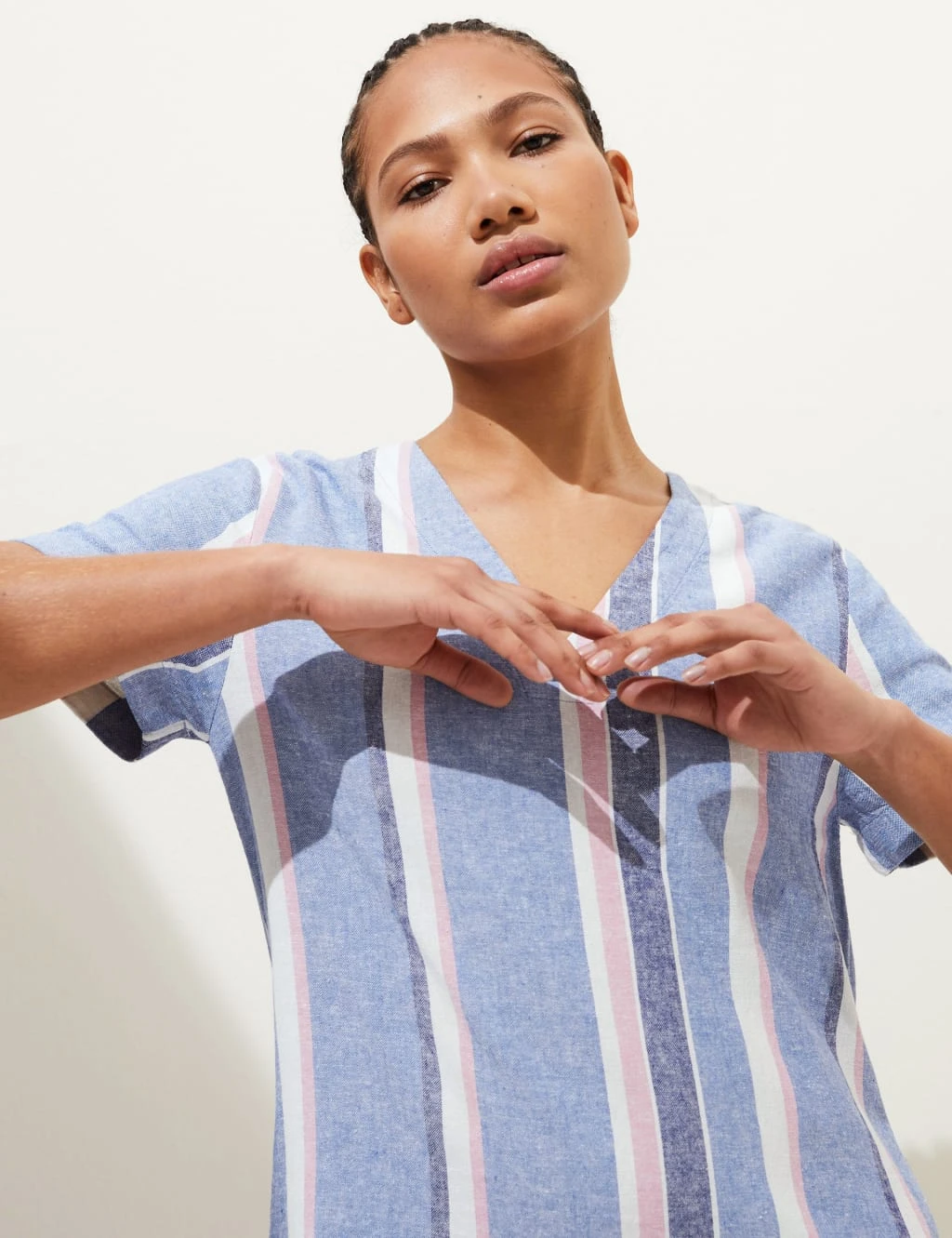 Linen Rich Striped V-Neck Midi Shift Dress 7 Linen Rich Striped V-Neck Midi Shift Dress - Image 5