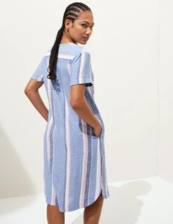 Linen Rich Striped V-Neck Midi Shift Dress 13 Linen Rich Striped V-Neck Midi Shift Dress -M&S SD 01 T52 6820 E4 X EC 4