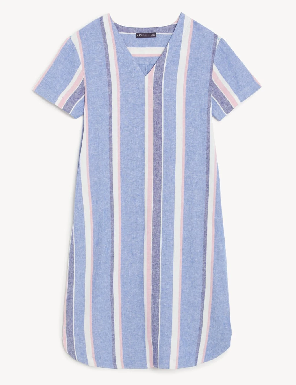 Linen Rich Striped V-Neck Midi Shift Dress 4 Linen Rich Striped V-Neck Midi Shift Dress - Image 2