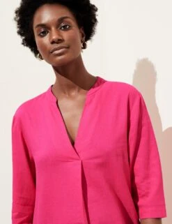 Linen Rich V-Neck Tunic -M&S SD 01 T52 6826 FU X EC 2