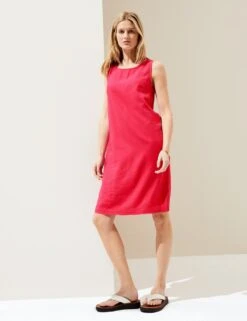 Linen Rich Knee Length Shift Dress -M&S SD 01 T52 6830 FU X EC 1