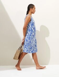 Linen Rich Printed Round Neck Shift Dress -M&S SD 01 T52 6831 E4 X EC 1