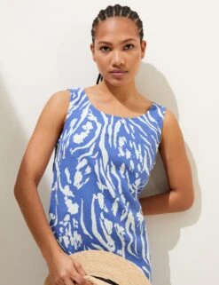 Linen Rich Printed Round Neck Shift Dress -M&S SD 01 T52 6831 E4 X EC 2