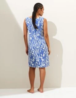 Linen Rich Printed Round Neck Shift Dress -M&S SD 01 T52 6831 E4 X EC 3