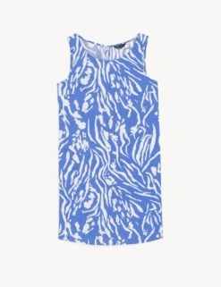 Linen Rich Printed Round Neck Shift Dress -M&S SD 01 T52 6831 E4 X EC 90