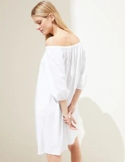 Linen Rich Bardot Knee Length Shift Dress