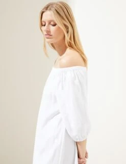 Linen Rich Bardot Knee Length Shift Dress -M&S SD 01 T52 6833 Z0 X EC 2