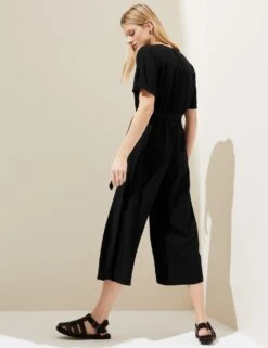 Linen Rich Cropped Wide Leg Jumpsuit -M&S SD 01 T52 6837 Y0 X EC 3