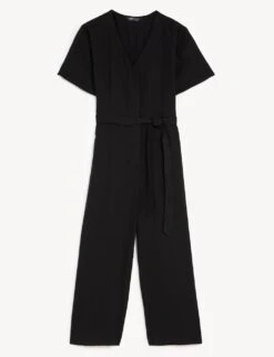 Linen Rich Cropped Wide Leg Jumpsuit -M&S SD 01 T52 6837 Y0 X EC 90