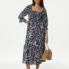 Linen Blend Printed Square Neck Midi Dress 2 Linen Blend Printed Square Neck Midi Dress -M&S SD 01 T52 6849 F4 X EC 0