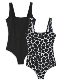2 Pack Printed Scoop Neck Swimsuits