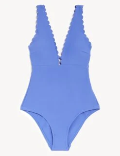 Padded Scallop Plunge Swimsuit 7 Padded Scallop Plunge Swimsuit -M&S SD 01 T52 7472 UN X EC 90