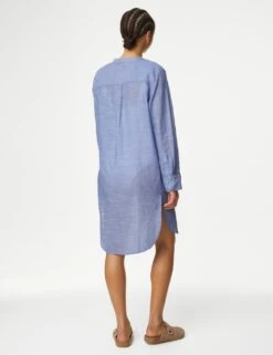 Pure Cotton Collarless Beach Cover Up Shirt -M&S SD 01 T52 7780 SA X EC 3