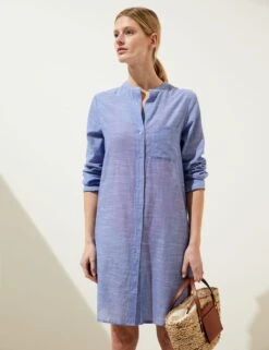 Pure Cotton Collarless Beach Cover Up Shirt -M&S SD 01 T52 7780 SA X EC 4