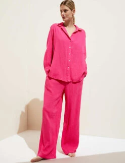 Pure Cotton Textured Beach Shirt -M&S SD 01 T52 7789 FU X EC 1