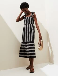 Cotton Rich Striped Midaxi Tiered Dress -M&S SD 01 T52 7953 Y4 X EC 2
