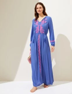 Embroidered V-Neck Maxi Beach Dress -M&S SD 01 T52 8265 UN X EC 2