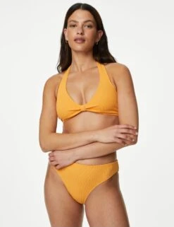 Textured Knot Front Bikini Top