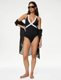 Monochrome Padded Plunge Swimsuit -M&S SD 01 T52 8916 Y4 X EC 1