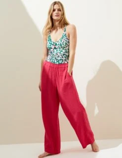 Printed Tie Detail Plunge V-Neck Swimsuit