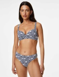 Printed Padded Plunge Bikini Top -M&S SD 01 T52 8964B F4 X EC 1