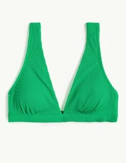 Ribbed Padded Plunge V-Neck Bikini Top -M&S SD 01 T52 8968B J5 X EC 90