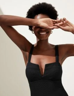 Tummy Control Ribbed Padded V-Neck Swimsuit -M&S SD 01 T52 8969 Y0 X EC 1