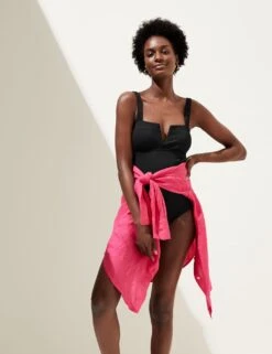 Tummy Control Ribbed Padded V-Neck Swimsuit -M&S SD 01 T52 8969 Y0 X EC 3