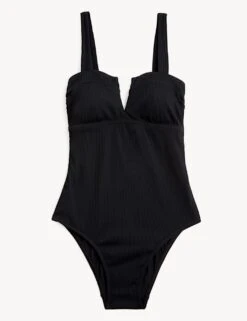 Tummy Control Ribbed Padded V-Neck Swimsuit -M&S SD 01 T52 8969 Y0 X EC 90
