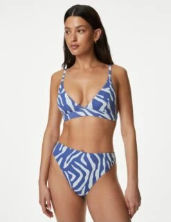 Printed Plunge V-Neck Bikini Top -M&S SD 01 T52 8974B E7 X EC 2