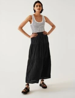 Textured Midaxi Tiered Skirt
