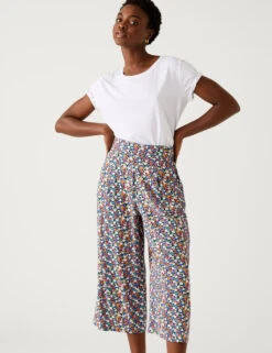 Printed Wide Leg Cropped Trousers -M&S SD 01 T57 2013 Y4 X EC 1