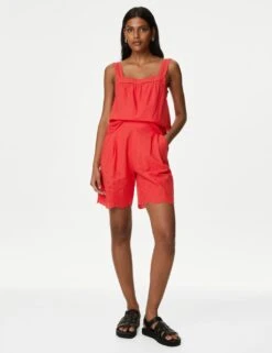 Pure Cotton Embroidered High Waisted Shorts