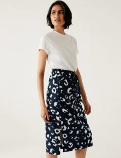 Linen Rich Midi Skirt