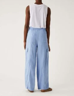Pure Linen Cargo Trousers -M&S SD 01 T57 2791 E2 X EC 2