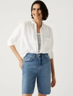 Denim High Waisted Bermuda Shorts 11 Denim High Waisted Bermuda Shorts -M&S SD 01 T57 3079 QQ X EC 3