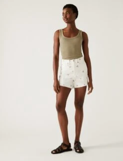 Denim Mom Embroidered High Waisted Shorts -M&S SD 01 T57 3381 Y8 X EC 1