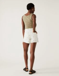 Denim Mom Embroidered High Waisted Shorts -M&S SD 01 T57 3381 Y8 X EC 3
