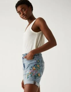Denim Boyfriend Embroidered Shorts