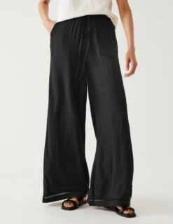 Textured Wide Leg Ankle Grazer Trousers 9 Textured Wide Leg Ankle Grazer Trousers -M&S SD 01 T57 3637 Y0 X EC 1