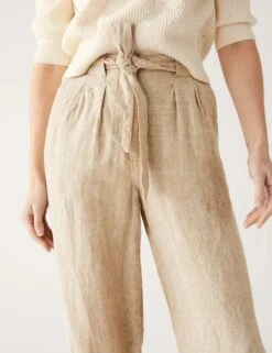 Pure Linen Belted Wide Leg Trousers -M&S SD 01 T57 4235 V0 X EC 2