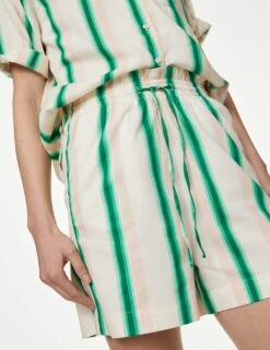 Cotton Rich Printed Paperbag Shorts -M&S SD 01 T57 5456 Z4 X EC 3