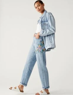 Boyfriend Embroidered Ankle Grazer Jeans