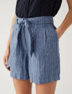 Pure Linen Striped High Waisted Shorts -M&S SD 01 T57 7673 F4 X EC 1