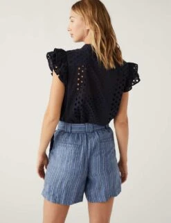 Pure Linen Striped High Waisted Shorts -M&S SD 01 T57 7673 F4 X EC 2