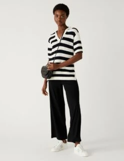 Jersey Wide Leg Ankle Grazer Trousers -M&S SD 01 T57 8867 Y0 X EC 1