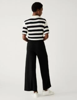 Jersey Wide Leg Ankle Grazer Trousers -M&S SD 01 T57 8867 Y0 X EC 3