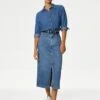 Denim Split Front Midi Skirt -M&S SD 01 T57 9020 QQ X EC 0
