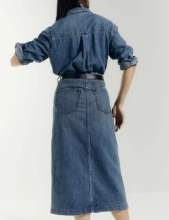 Denim Split Front Midi Skirt -M&S SD 01 T57 9020 QQ X EC 1