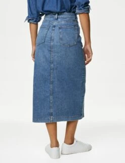 Denim Split Front Midi Skirt -M&S SD 01 T57 9020 QQ X EC 3